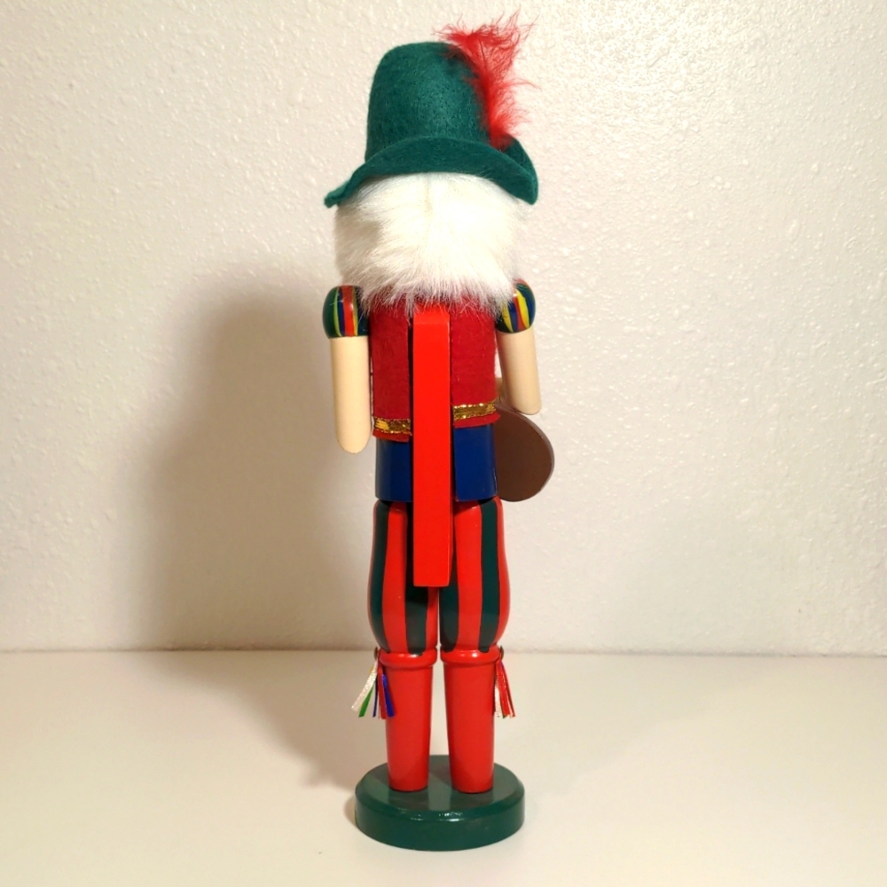 Nutcracker Musician Holiday Christmas gift wood red green gold instrument used - Picture 4 of 5